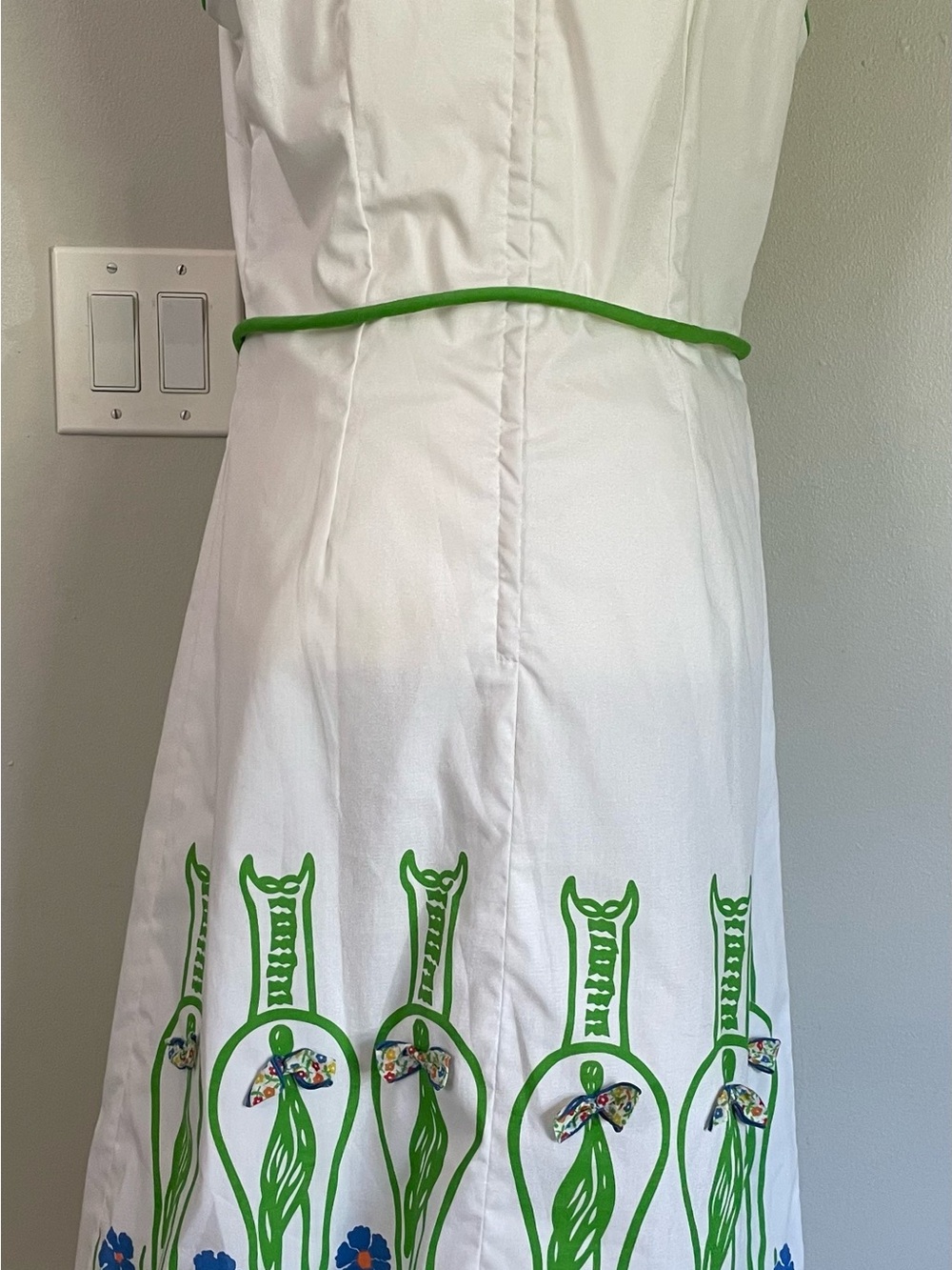 Vtg 60s Vested Gentress Dress Mod Horse Novelty Print Shift Belted Sz 14 Bows - Picture 12 of 13